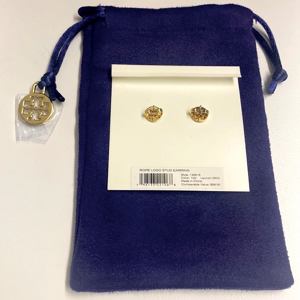 Tory Burch Rope Logo stud earrings NWT - Picture 3 of 5